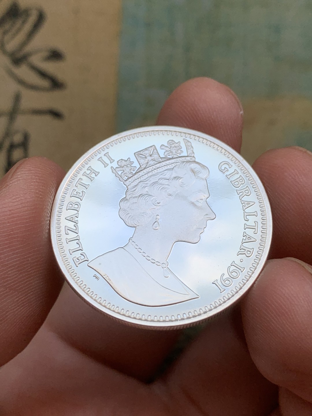 《竞宝斋》第97场-本周四 （满2件或者满200包顺丰） 蓝盒证书 直布罗陀1991年 10镑/14ECUS 骑士 精制银币