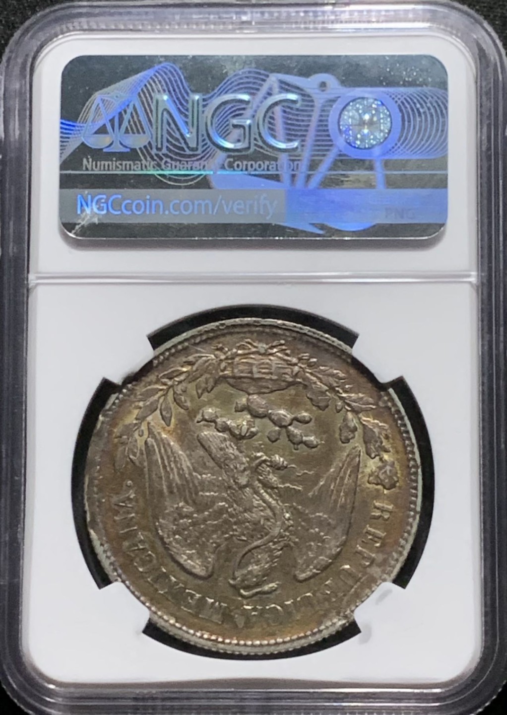 紫瑗钱币——第273期拍卖 墨西哥 1905年 ZS FM 在华流通 直边鹰洋 1比索 银币 NGC AU55 五彩包浆 少见版