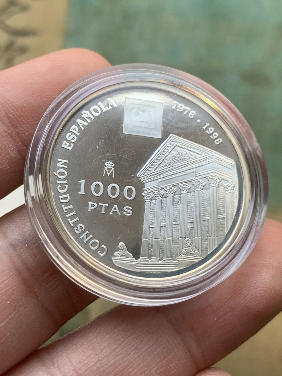 《竞宝斋》第97场-本周四 （满2件或者满200包顺丰） 原盒证书 西班牙1998年 宪法纪念 1000比塞塔精制银币 完美状态