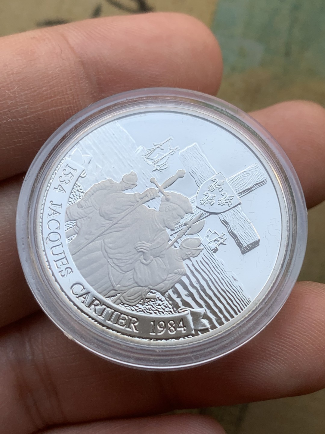 《竞宝斋》第97场-本周四 （满2件或者满200包顺丰） 绿盒子 加拿大1984年 纪念探险家雅克·卡蒂埃 精制PROOF一元镍币 稀少