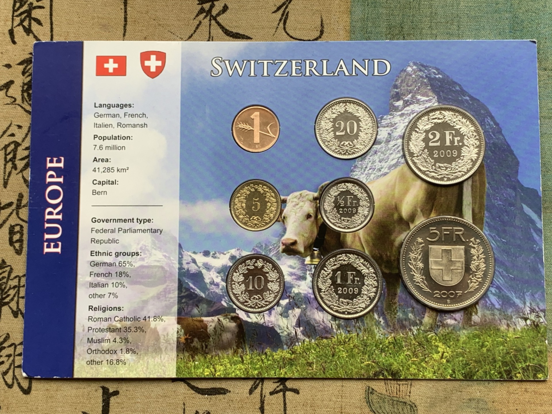 《竞宝斋》第97场-本周四 （满2件或者满200包顺丰） 卡装 瑞士2001年-2009年不同面值 八枚套 感觉是精制币 但是不确定