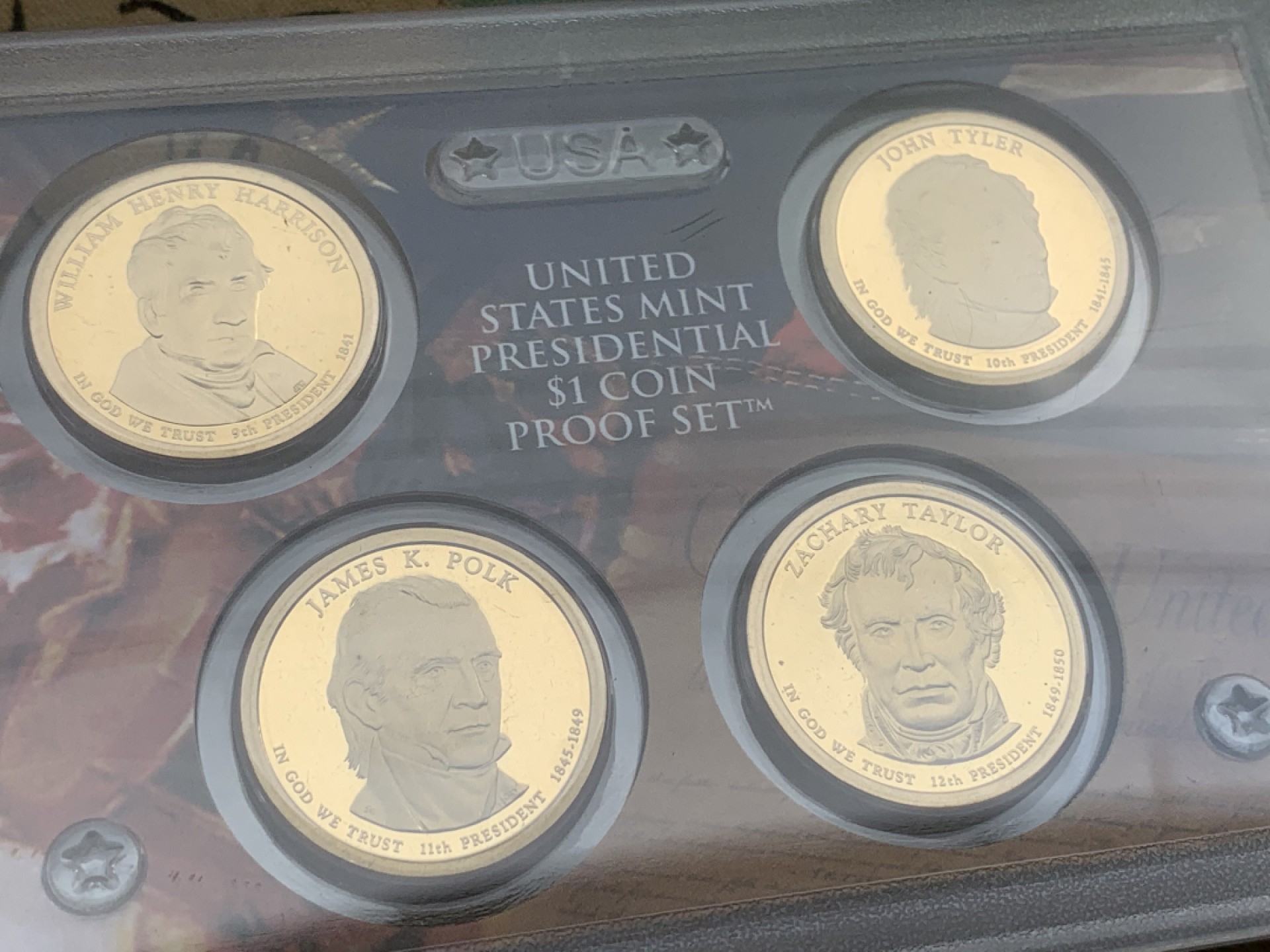 《竞宝斋》第97场-本周四 （满2件或者满200包顺丰） PROOF封装美国2009年 四任总统1841-1850年 一美元精制铜币