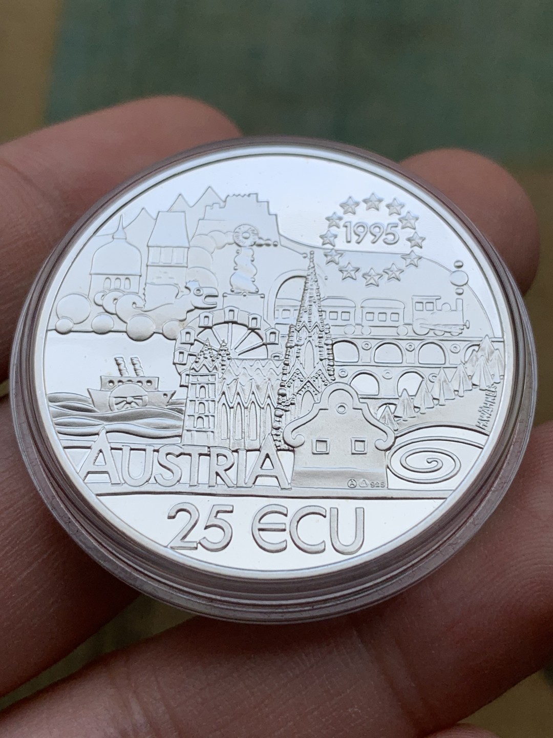 《竞宝斋》第97场-本周四 （满2件或者满200包顺丰） 红盒证书 奥地利1995年 25ECU 精制大银币 925银 24克