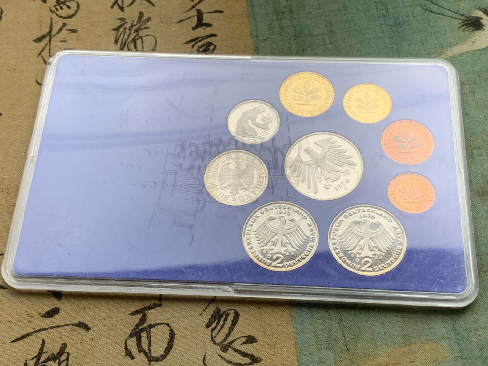 《竞宝斋》第97场-本周四 （满2件或者满200包顺丰） 封装 德国1976-D年 九枚套 1芬妮到5马克不同面 精制套币PROOF