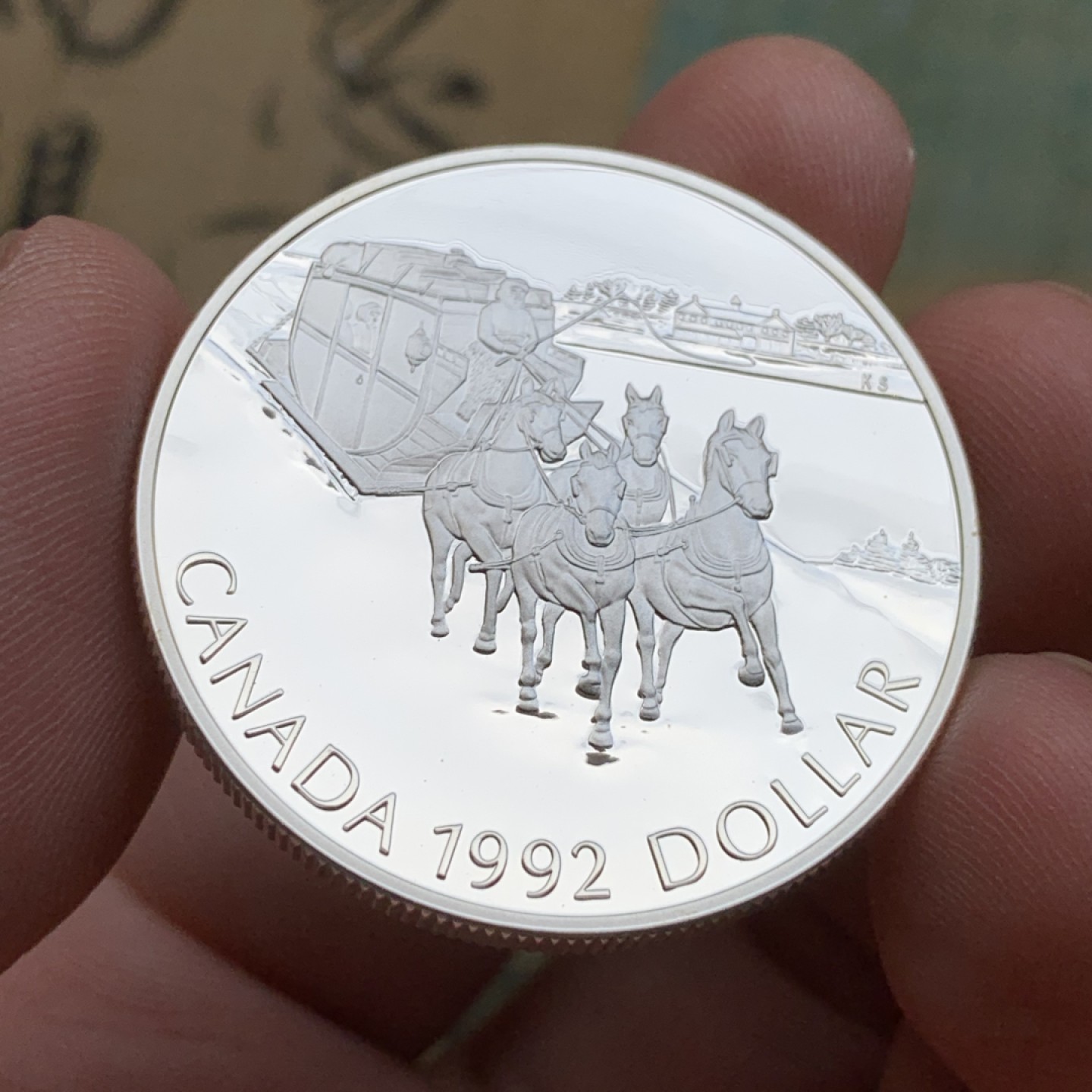 《竞宝斋》第97场-本周四 （满2件或者满200包顺丰） 原盒证书 加拿大 1992年 驿站马车 1元 精制大银币 925银 25.1克