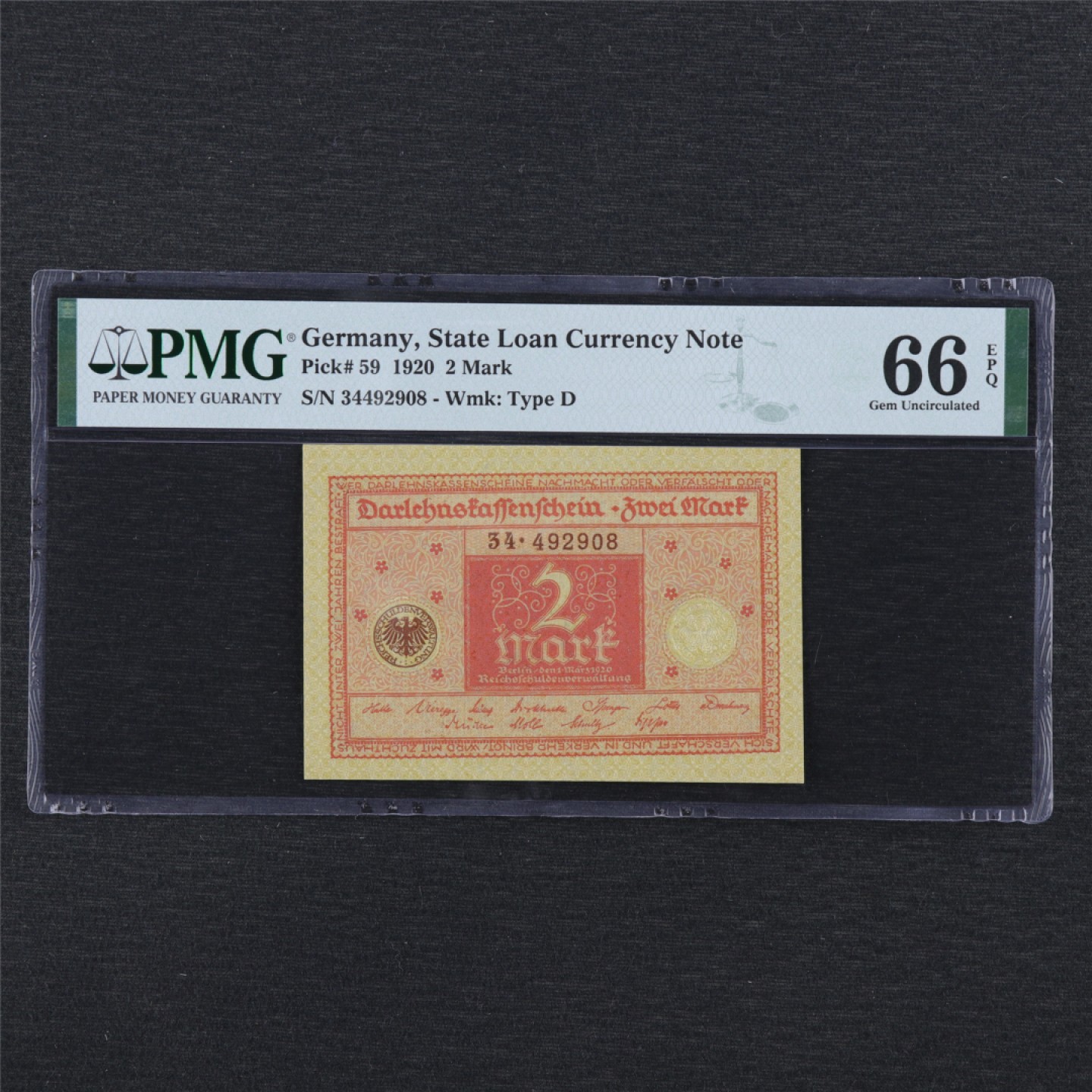 【亘邦集藏】131期拍卖 1920年 德国2马克 PMG 66EPQ  34492908