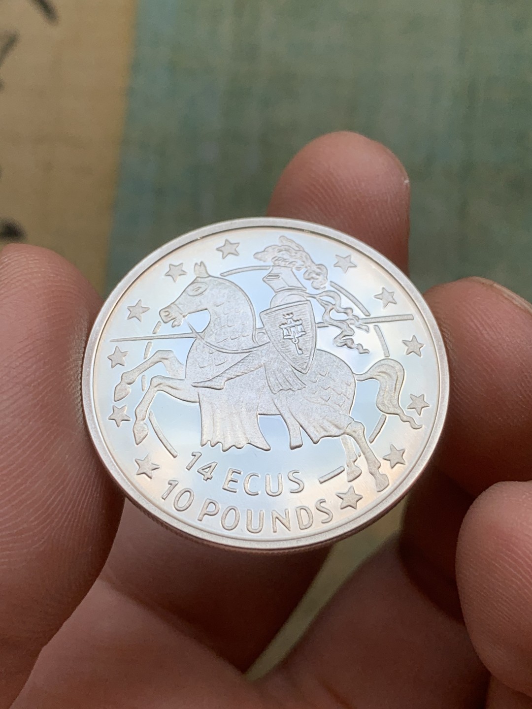 《竞宝斋》第97场-本周四 （满2件或者满200包顺丰） 蓝盒证书 直布罗陀1991年 10镑/14ECUS 骑士 精制银币