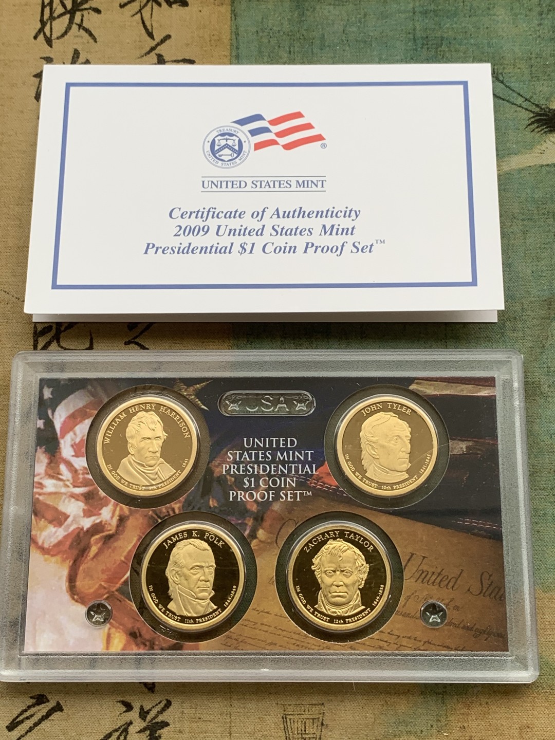 《竞宝斋》第97场-本周四 （满2件或者满200包顺丰） PROOF封装美国2009年 四任总统1841-1850年 一美元精制铜币