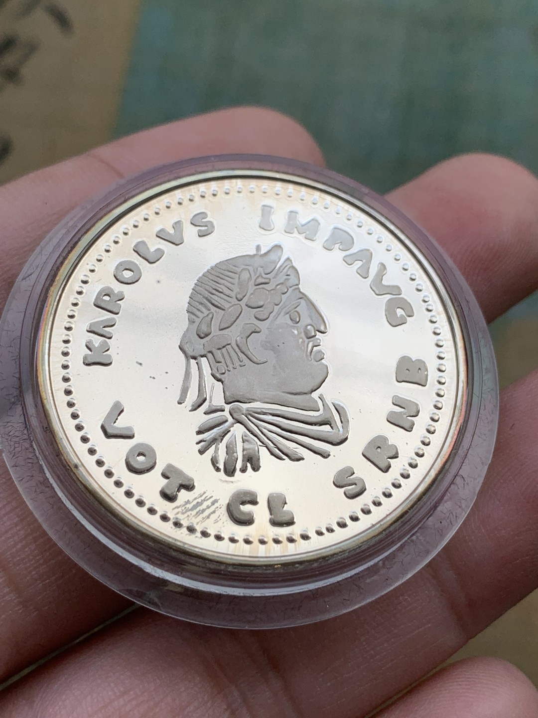 《竞宝斋》第97场-本周四 （满2件或者满200包顺丰） 蓝盒证书 比利时1991年 查理曼 5ECU 精制大银币