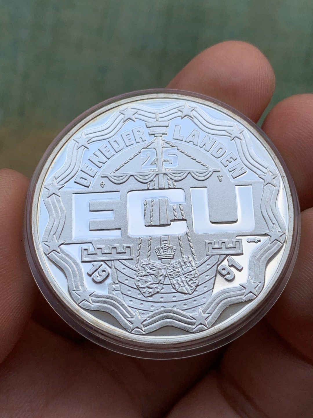 《竞宝斋》第97场-本周四 （满2件或者满200包顺丰） 蓝盒证书 荷兰1991年 银婚 25ECU 精制大银币 25克