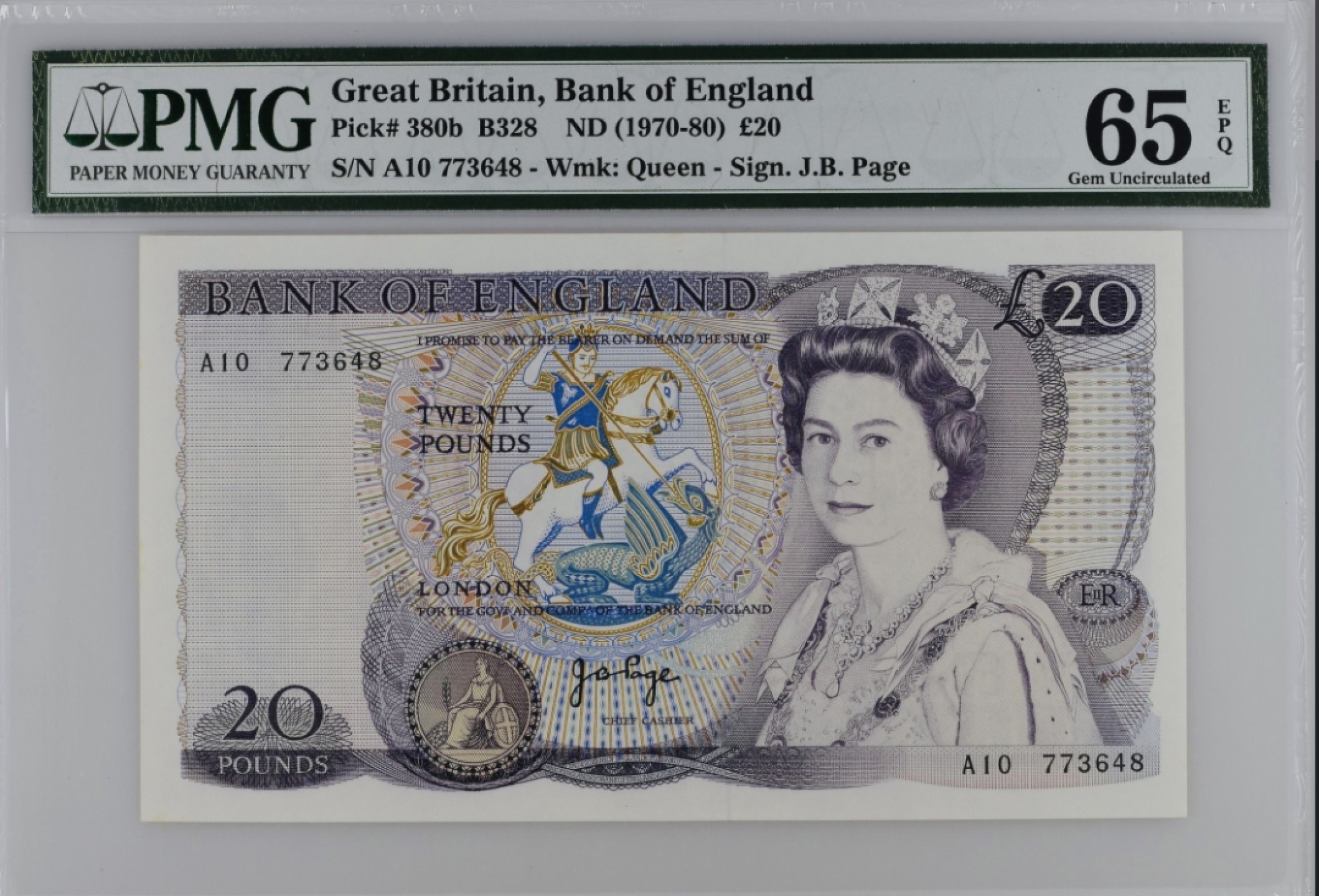 收藏联盟Quantum Auction 第193期拍卖(已更新) 英国1970-80年20英镑 PMG65 无金属线 女王水印 罗密欧与朱丽叶