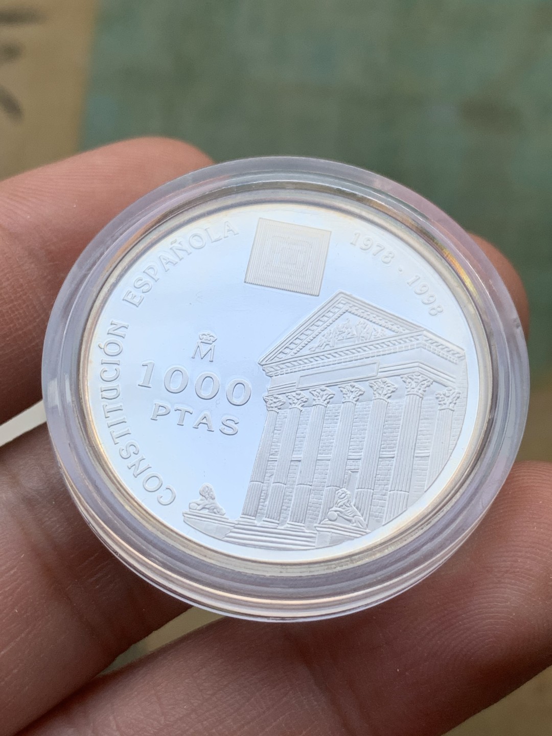 《竞宝斋》第97场-本周四 （满2件或者满200包顺丰） 原盒证书 西班牙1998年 宪法纪念 1000比塞塔精制银币 完美状态