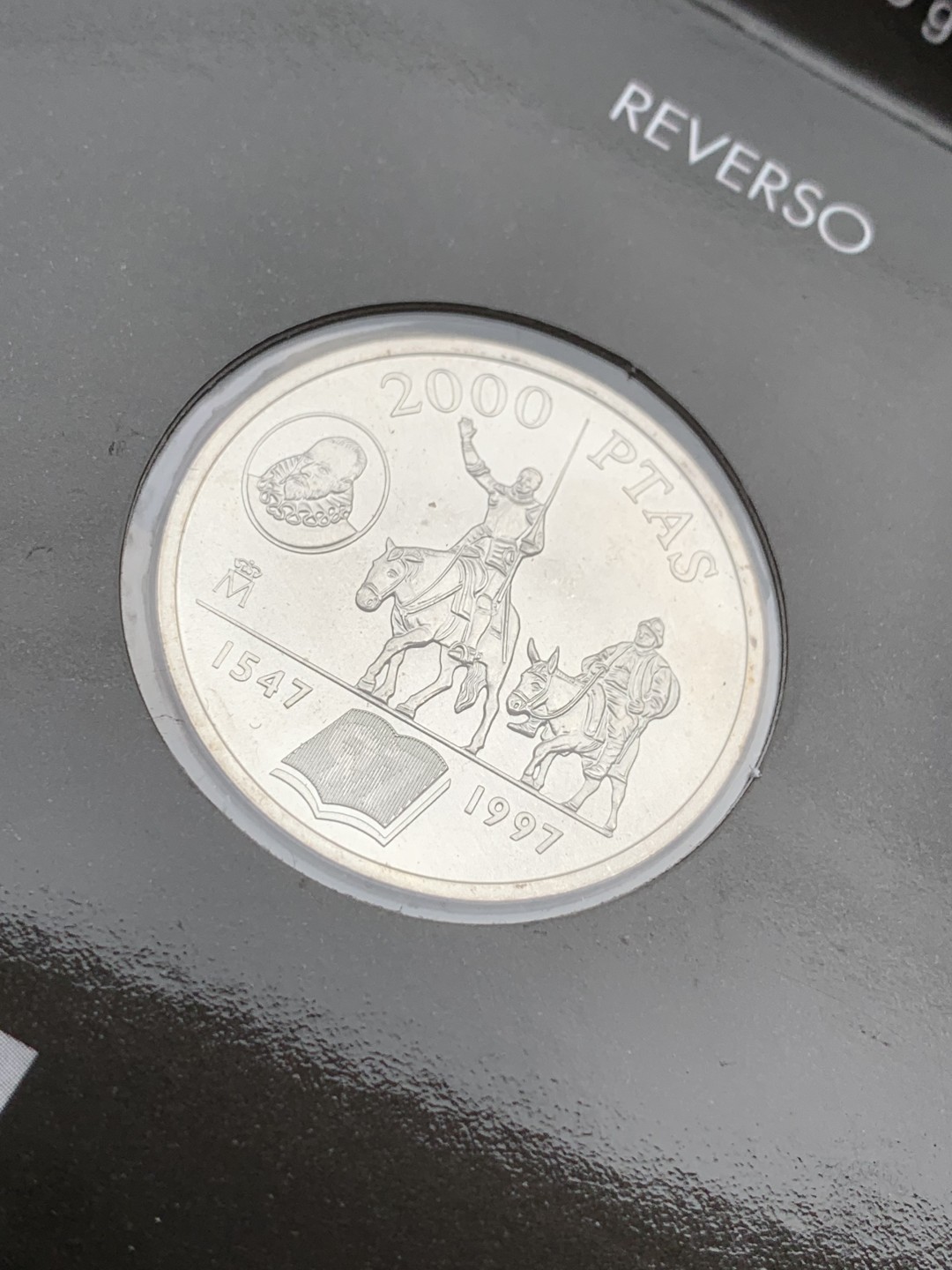 《竞宝斋》第97场-本周四 （满2件或者满200包顺丰） 原厂卡装 西班牙1997年 唐吉歌德 2000比塞塔银币 18克 925银