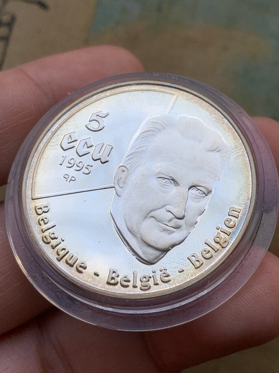 《竞宝斋》第97场-本周四 （满2件或者满200包顺丰） 蓝盒证书 比利时1995年 联合国五十周年纪念 5ECU精制大银币