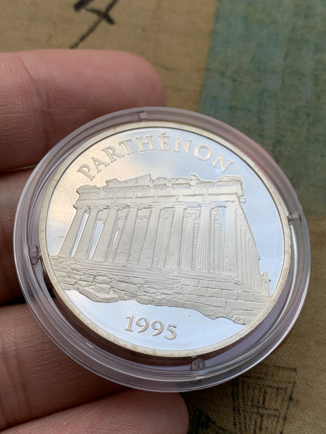 《竞宝斋》第97场-本周四 （满2件或者满200包顺丰） 原盒证书 法国1995年 帕台农神庙100法郎精制大银币