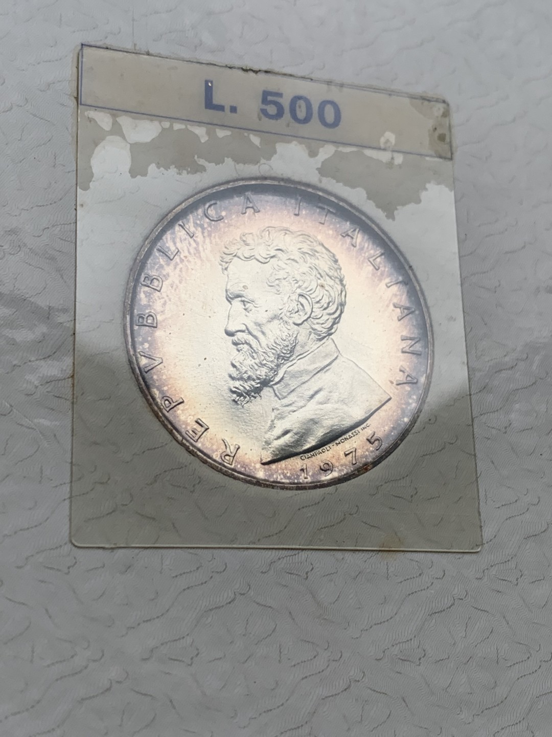 《竞宝斋》第97场-本周四 （满2件或者满200包顺丰） 卡装 意大利 1975年 米开朗基罗纪念 500里拉银币