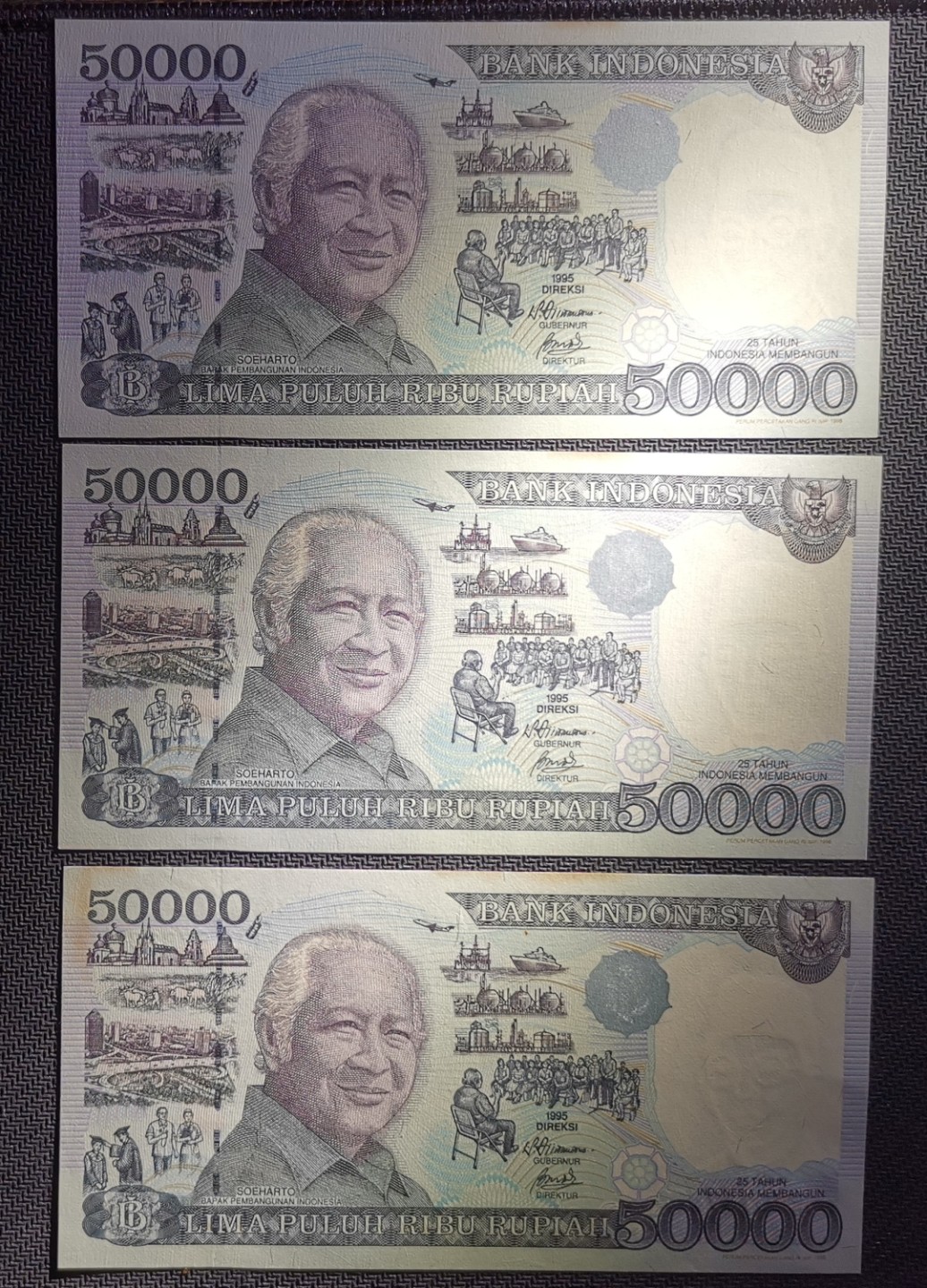 《张总收藏》74期——外币大场 (3张UNC-)印度尼西亚50000卢比 1995年 P-136 纸币边缘有黄