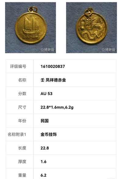 原味稀少民国时期壬凤祥德赤金立龍金币公博评级AU53收藏 