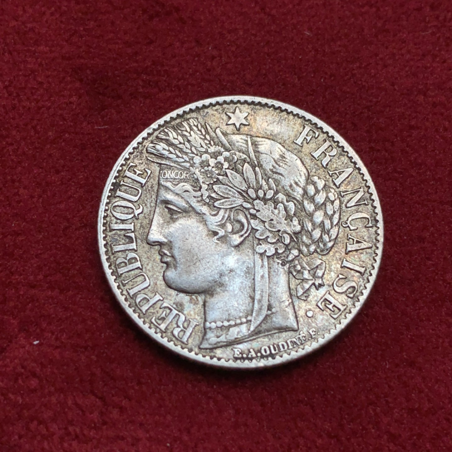 《竞宝斋》第97场-本周四 （满2件或者满200包顺丰） 法国 1881年 谷物女神 1法郎 银币 原味包浆 细节好