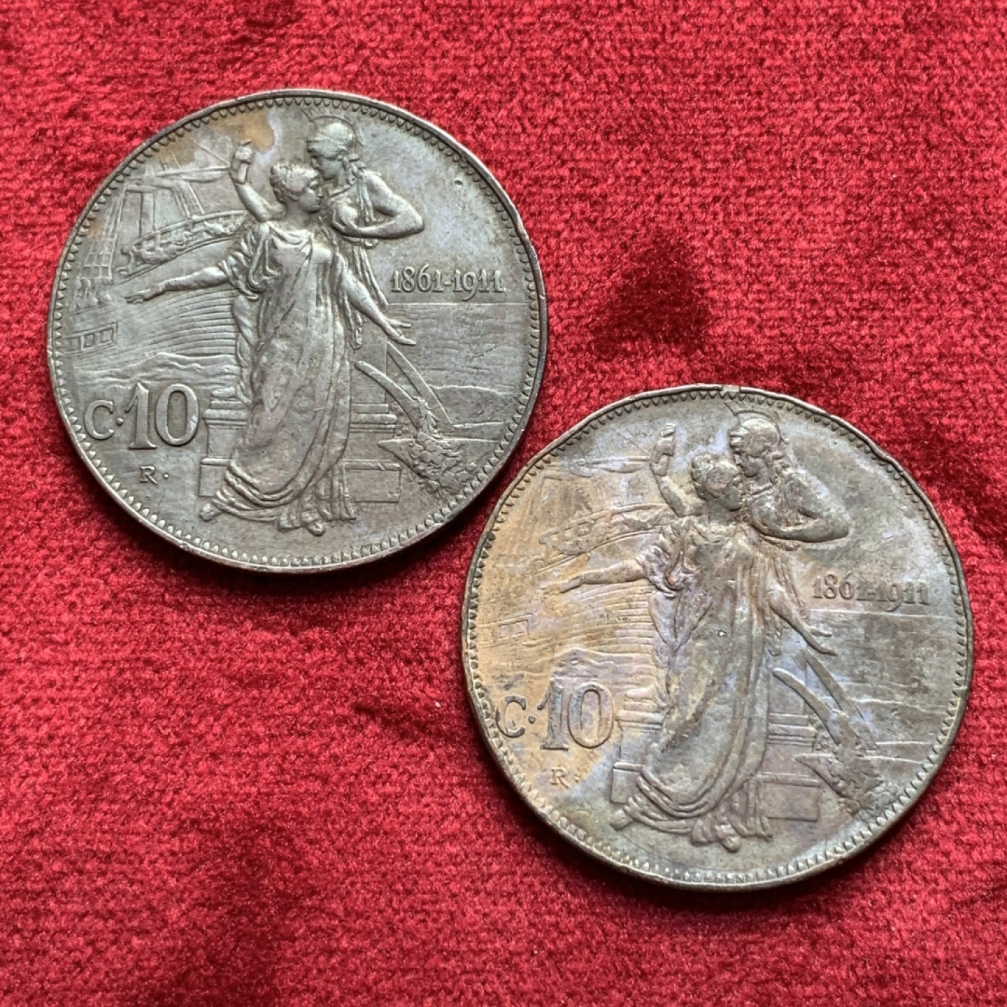 《竞宝斋》第97场-本周四 （满2件或者满200包顺丰） 2枚一起 意大利 1911年 托奶 10分 大铜币 2枚