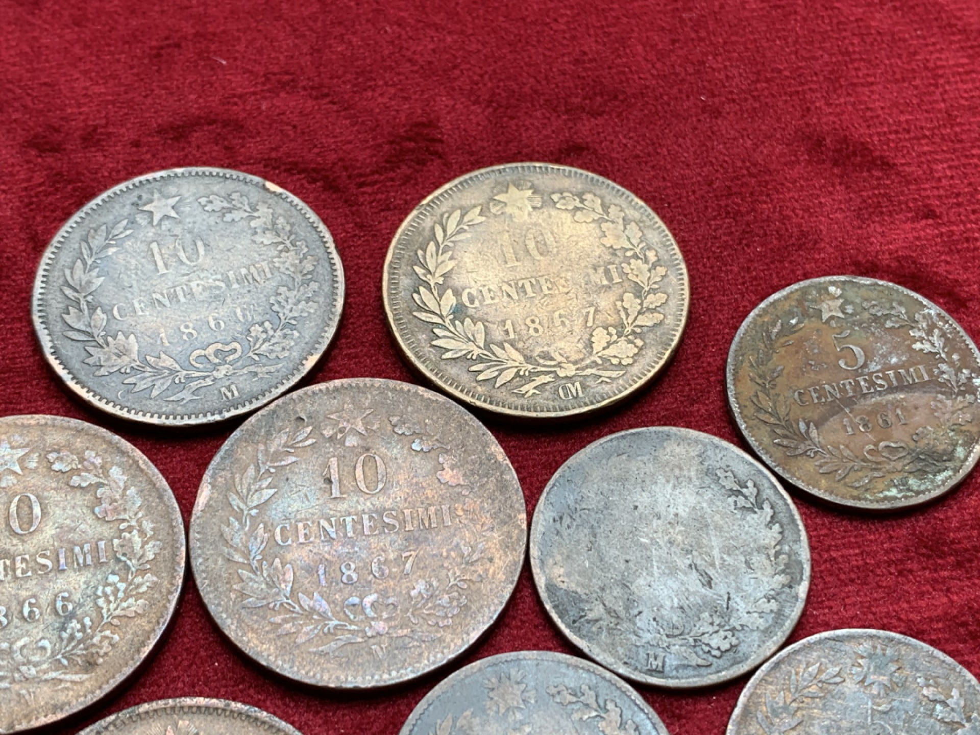 《竞宝斋》第97场-本周四 （满2件或者满200包顺丰） 9枚一起 意大利 早期 艾曼纽尔二世 5分，10分 铜币 共9枚