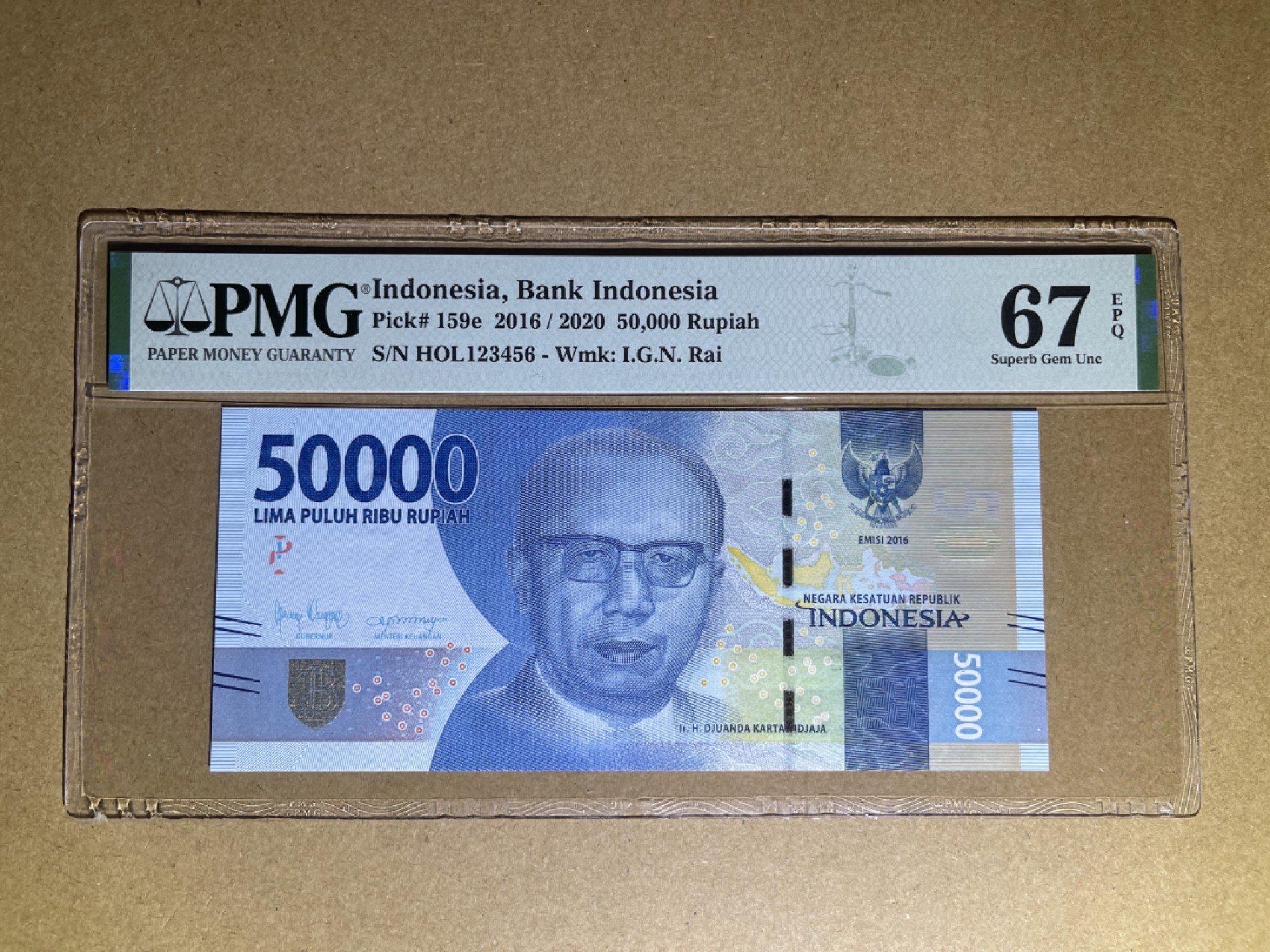 《张总收藏》73期——外币大拍 印度尼西亚50000盾 PMG67E 123456顺子号