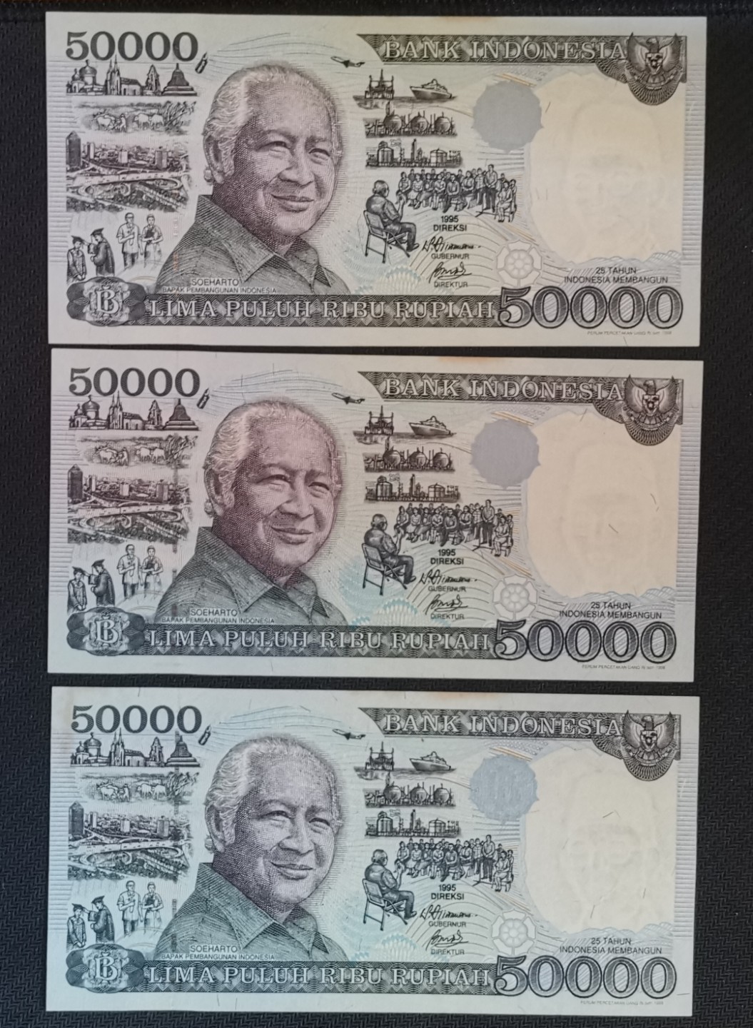 《张总收藏》74期——外币大场 (3张UNC-)印度尼西亚50000卢比 1995年 P-136 纸币边缘有黄