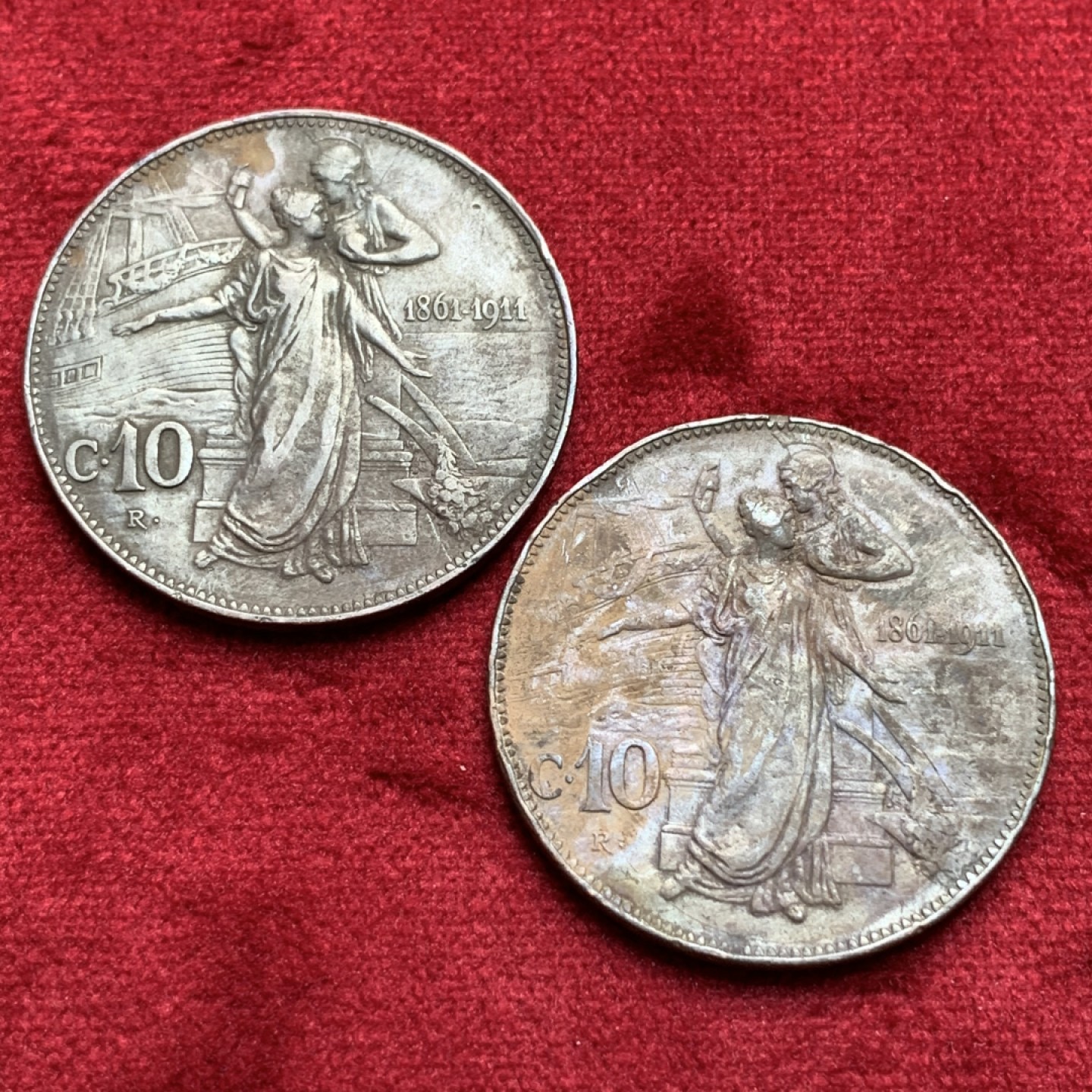 《竞宝斋》第97场-本周四 （满2件或者满200包顺丰） 2枚一起 意大利 1911年 托奶 10分 大铜币 2枚