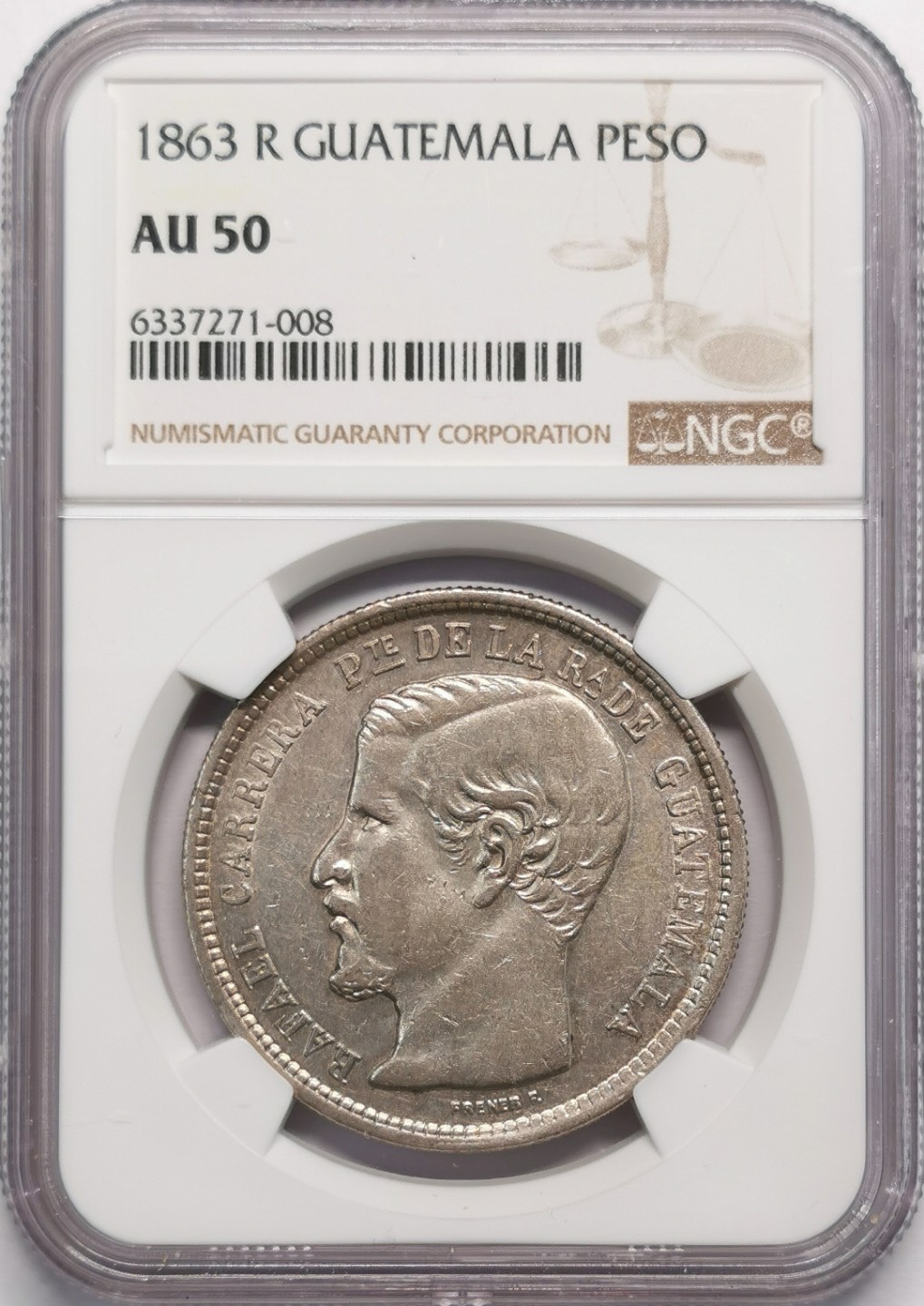 凡希社世界钱币微拍第二百十三期 1863危地马拉比索大银NGC-AU50