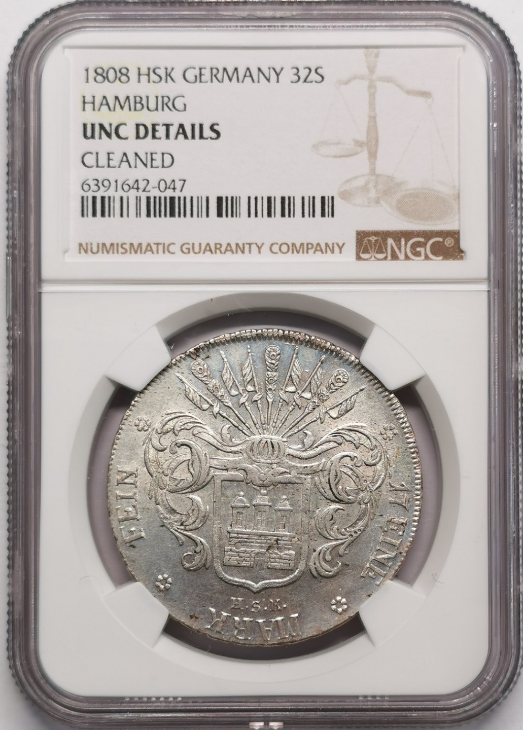 凡希社世界钱币微拍第二百十三期 1808汉堡自由市32先令大银NGC-UNCD