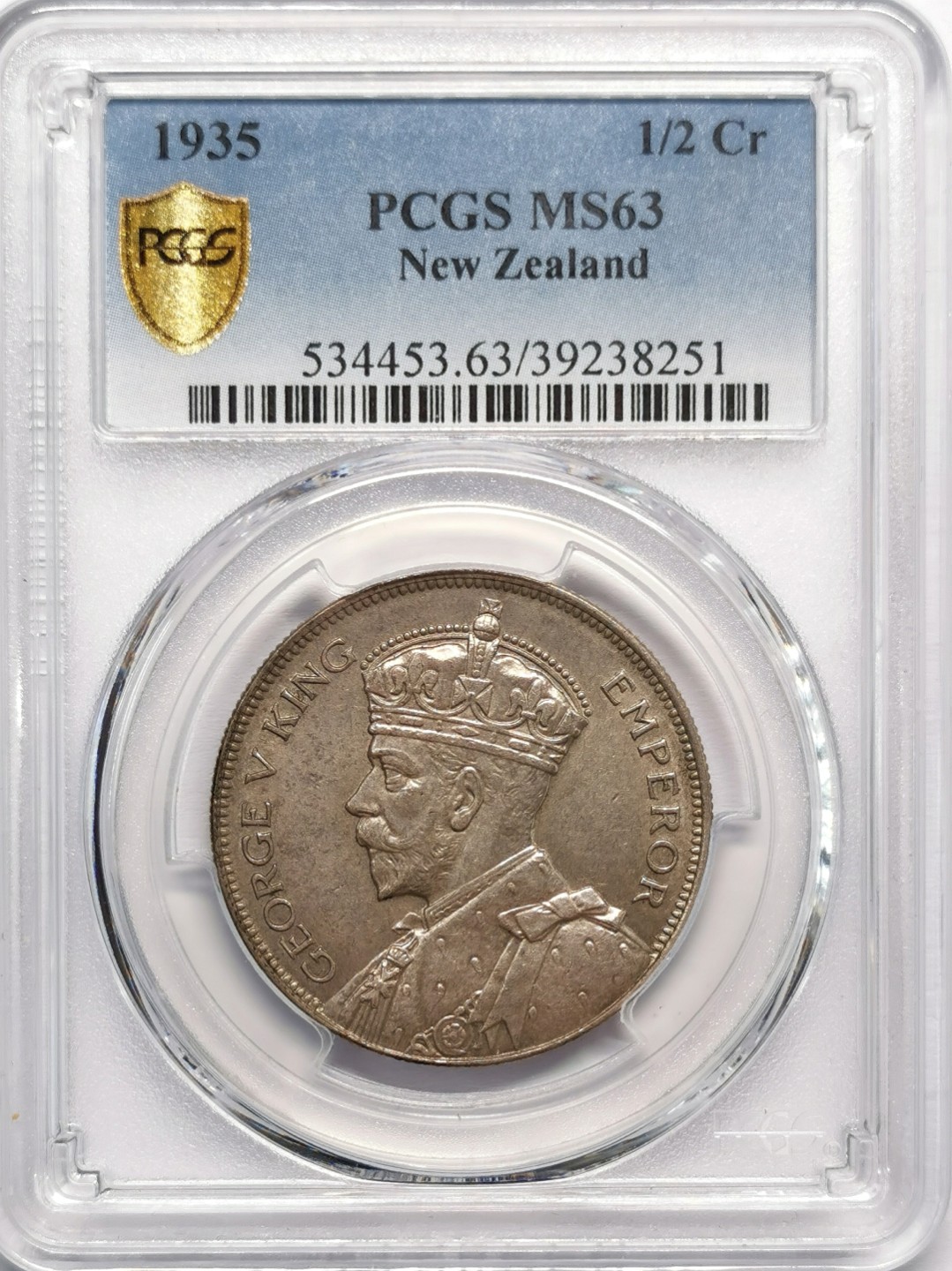 凡希社世界钱币微拍第二百十三期 1935新西兰乔五1/2克朗银币PCGS-MS63