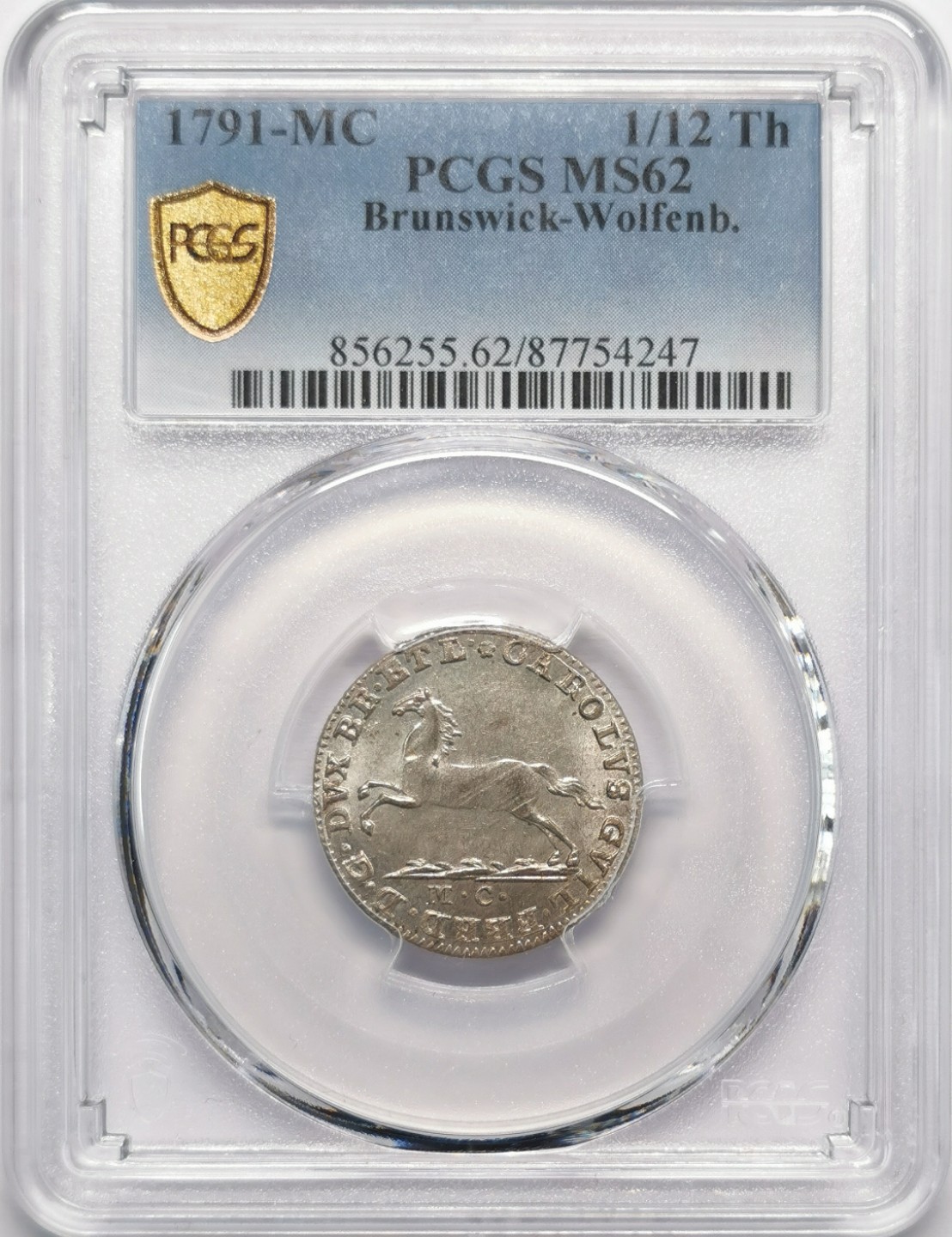 凡希社世界钱币微拍第二百十三期 1791布伦瑞克沃芬布特飞马1/12泰勒PCGS-MS62