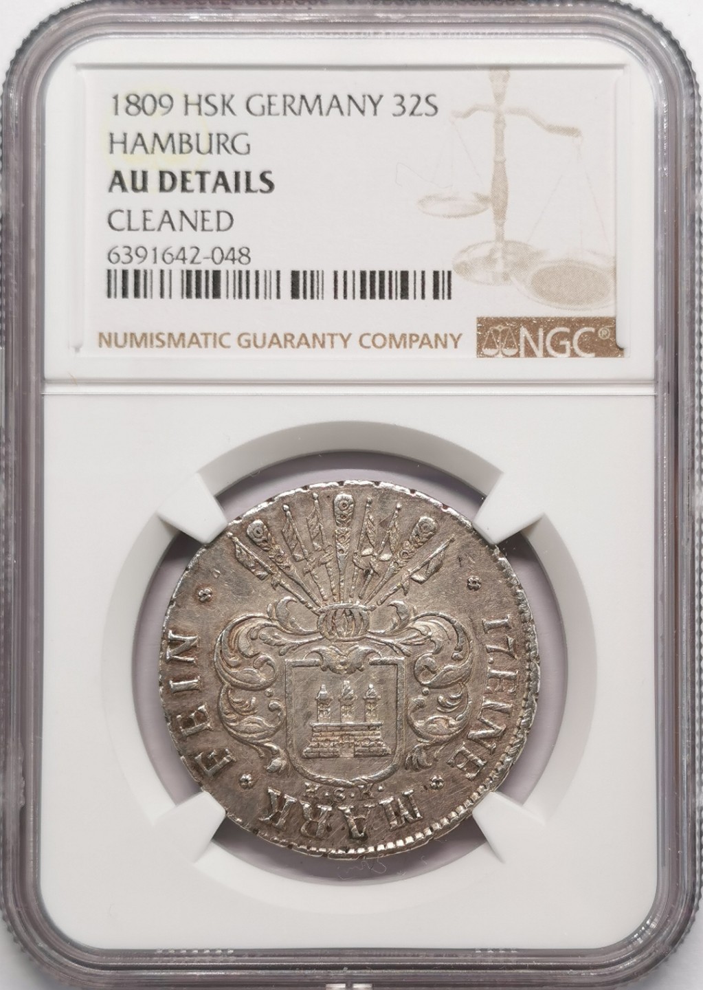 凡希社世界钱币微拍第二百十三期 1809GSK汉堡自由市32先令银币NGC-AUD 稀少版本！