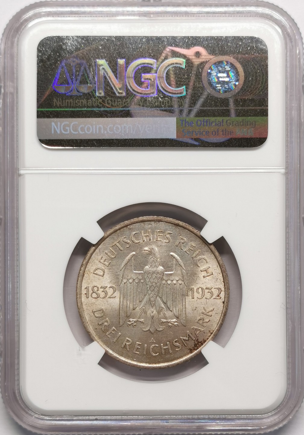 凡希社世界钱币微拍第二百十三期 1932魏玛歌德纪念3马克银币NGC-MS63