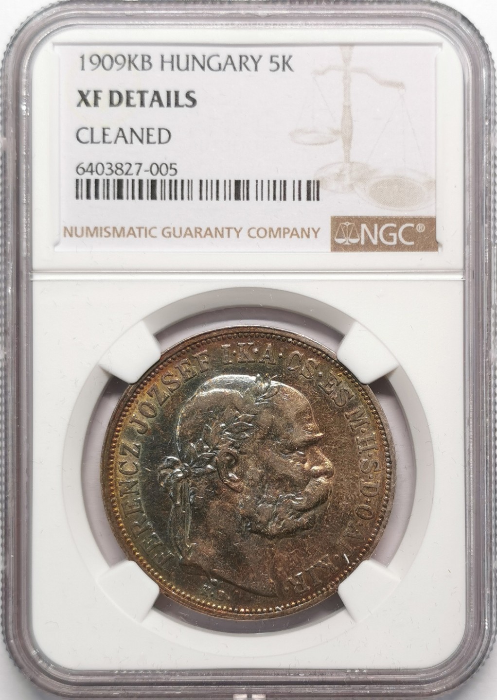 凡希社世界钱币微拍第二百十三期 1909K匈牙利5K大银NGC-XFD