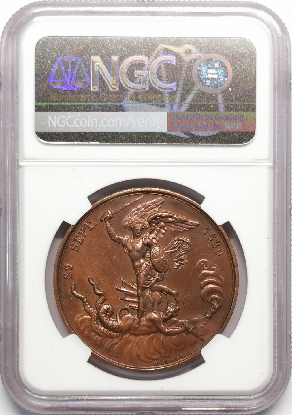 凡希社世界钱币微拍第二百十三期 1820法国亨利王子诞生纪念铜章NGC-MS64