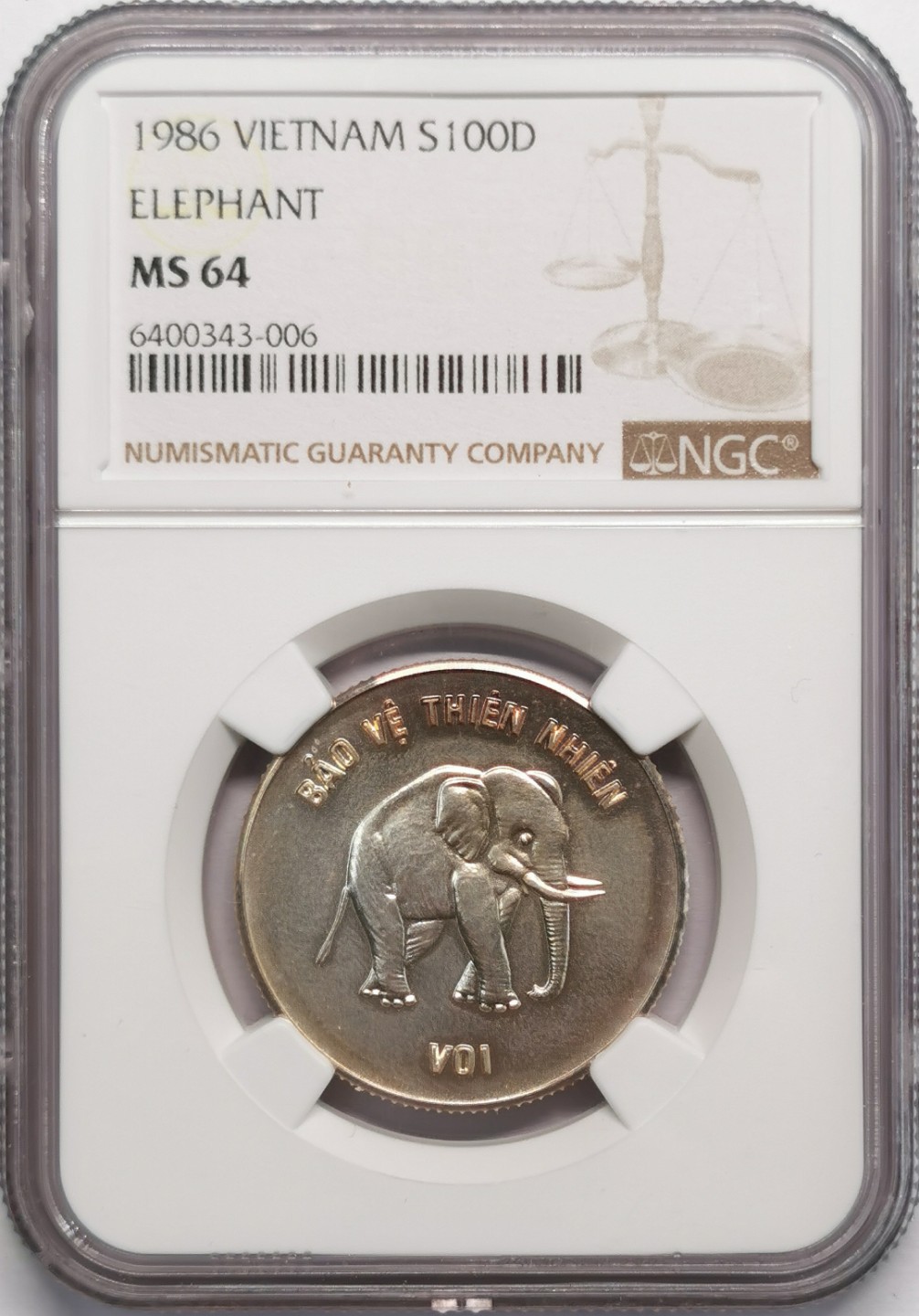 凡希社世界钱币微拍第二百十三期 1986越南大象100D银币NGC-MS64