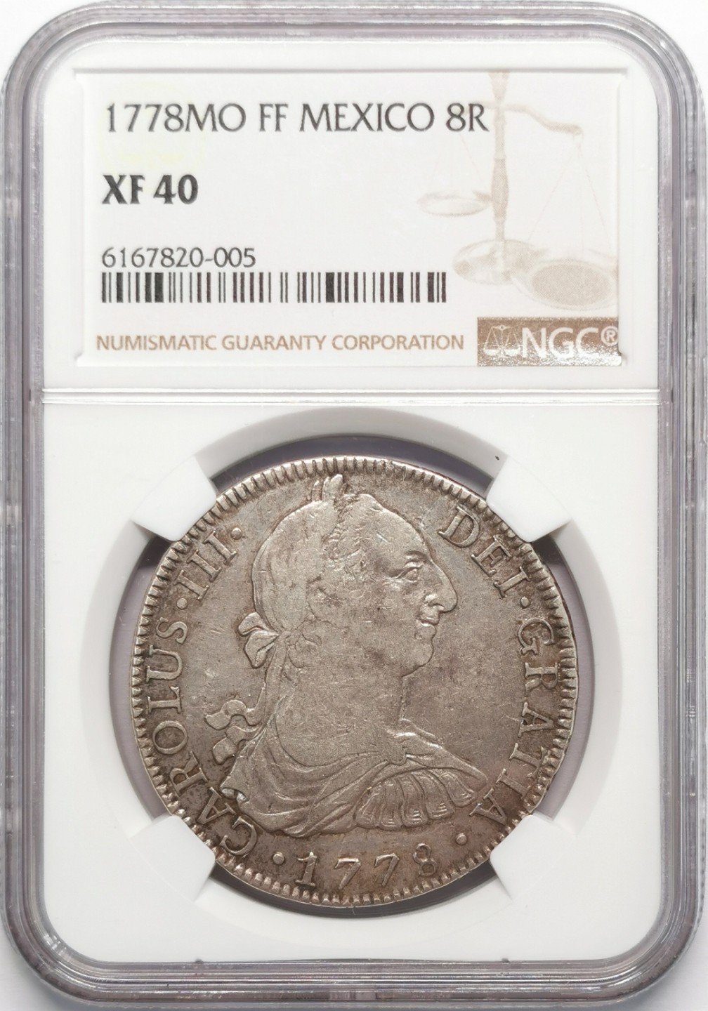 凡希社世界钱币微拍第二百十三期 1778MO墨西哥卡三双柱NGC-XF40