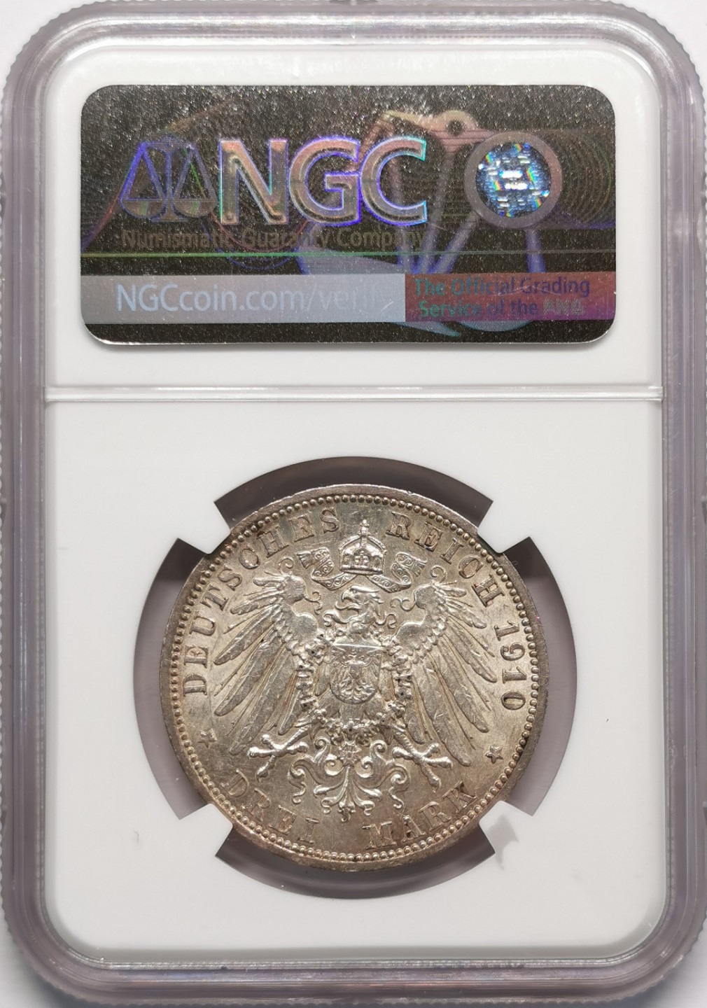 凡希社世界钱币微拍第二百十三期 1910吕贝克自由市双头鹰3马克NGC-MS62