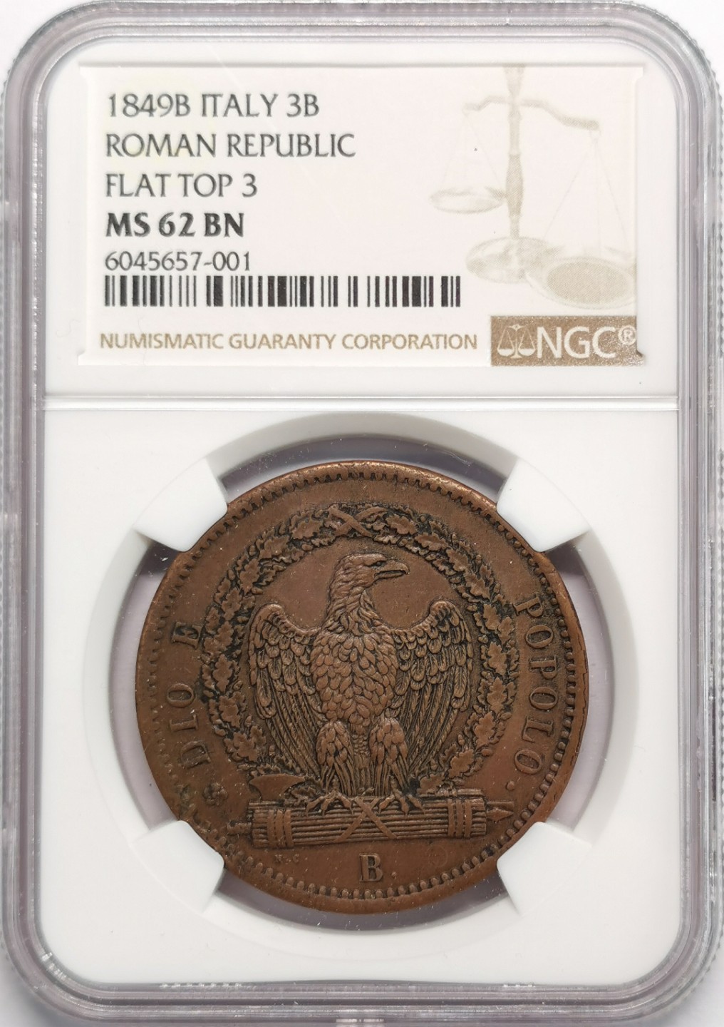 凡希社世界钱币微拍第二百十三期 荐！1849罗马共和国3贝科阿大铜NGC-MS62品相难得！