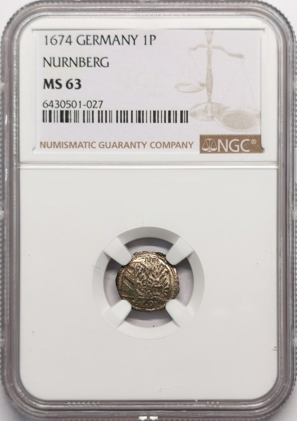 凡希社世界钱币微拍第二百十三期 1674纽伦堡1P银辅币NGC-MS63单面