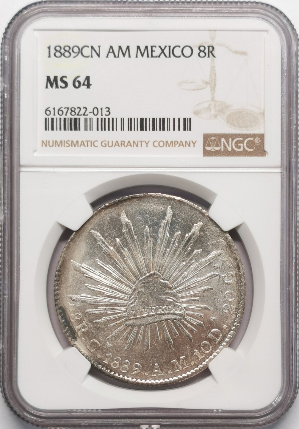 凡希社世界钱币微拍第二百十三期 1889CN墨西哥花边鹰洋NGC-MS64原色银光！