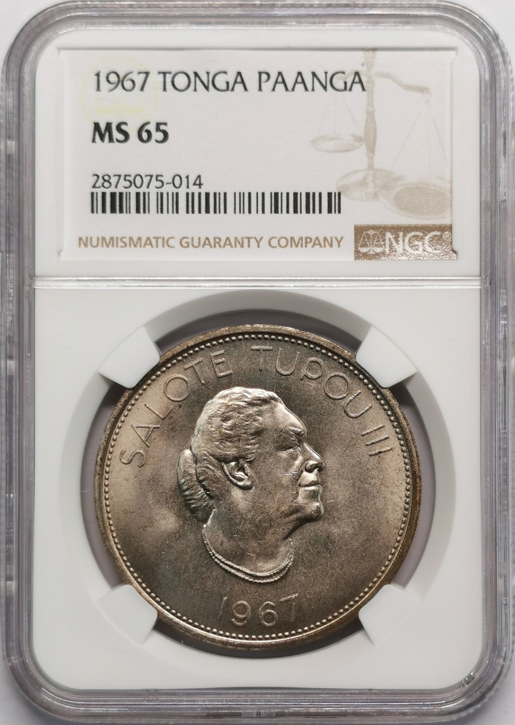 凡希社世界钱币微拍第二百十三期 1967汤加PAANGA镍币NGC-MS65