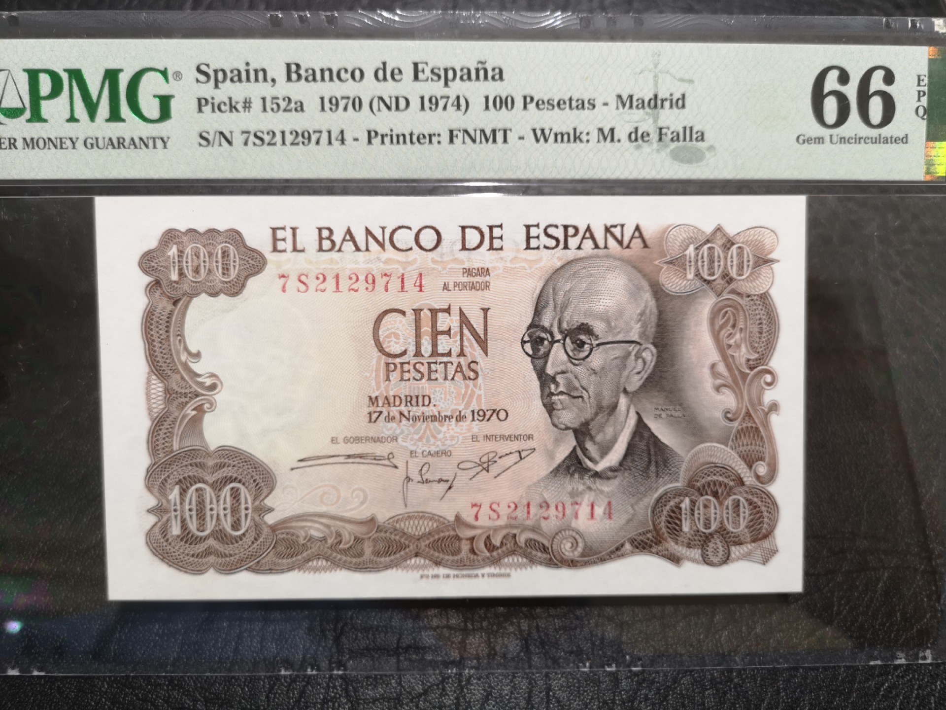 《外钞收藏家》第二百零四期 1970年西班牙100比塞塔 PMG66