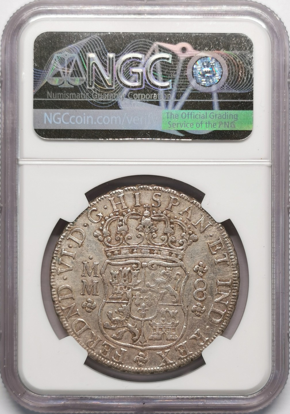 凡希社世界钱币微拍第二百十三期 1756墨西哥地球双柱NGC-AU50深打细节很好！