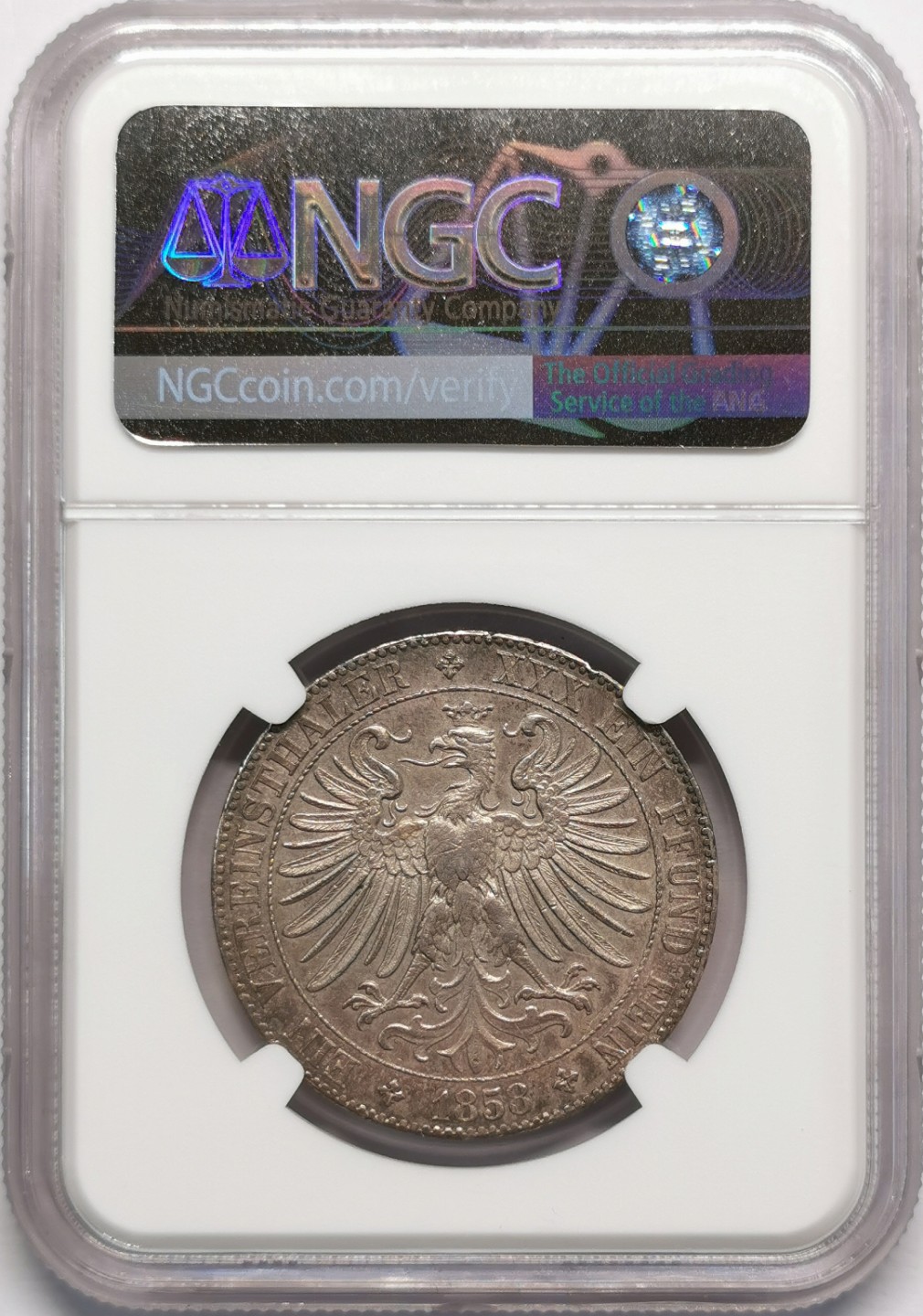 凡希社世界钱币微拍第二百十三期 1858法兰克福少女泰勒NGC-AUD