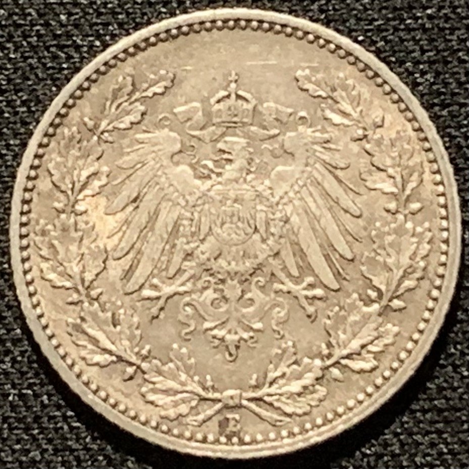 紫瑗钱币——第210期拍卖 德国 1915年 E版 第二帝国 1/2马克 2.75克 0.9银