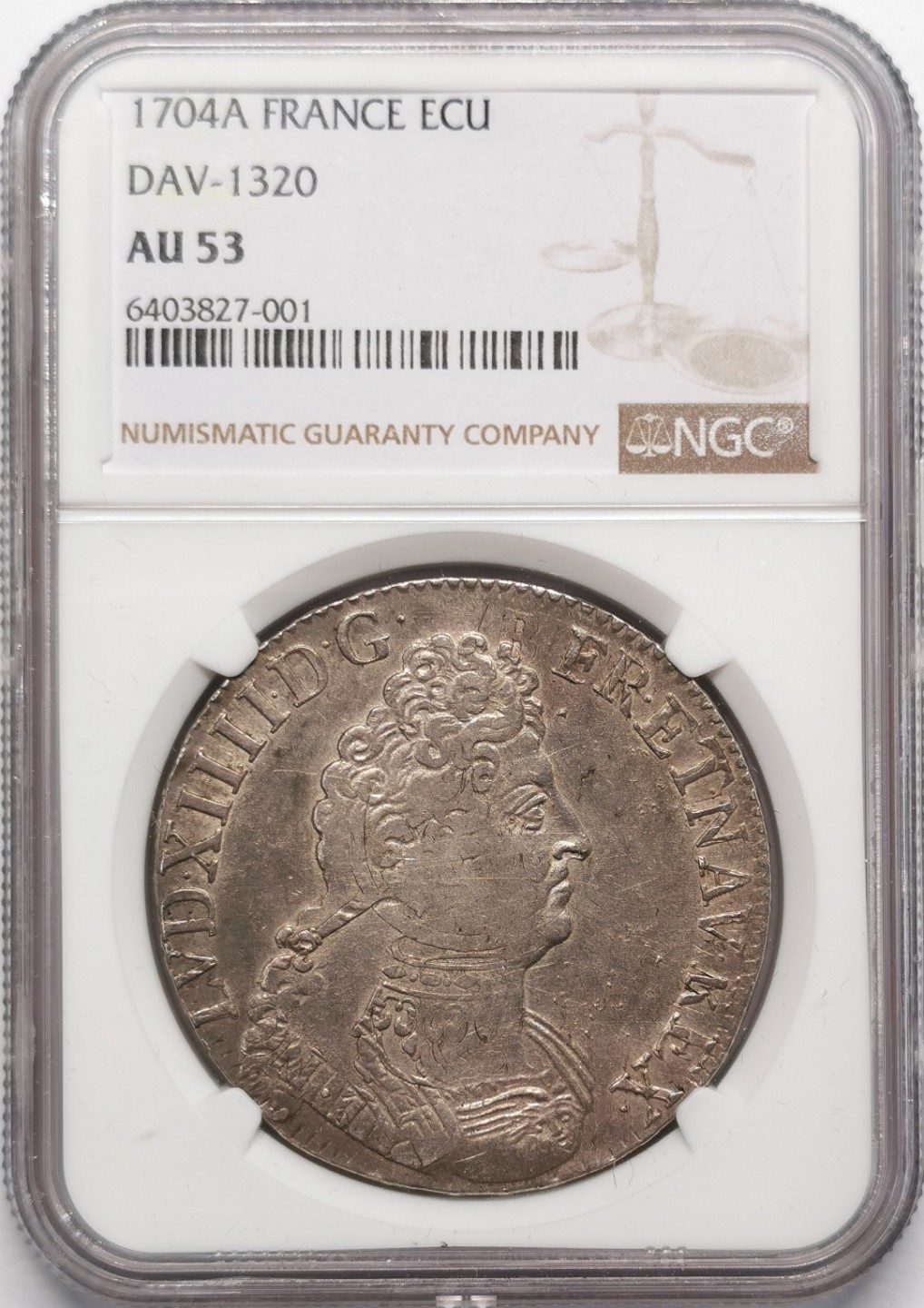 凡希社世界钱币微拍第二百十三期 荐！1704法国太阳王路易十四埃居大银NGC-AU53