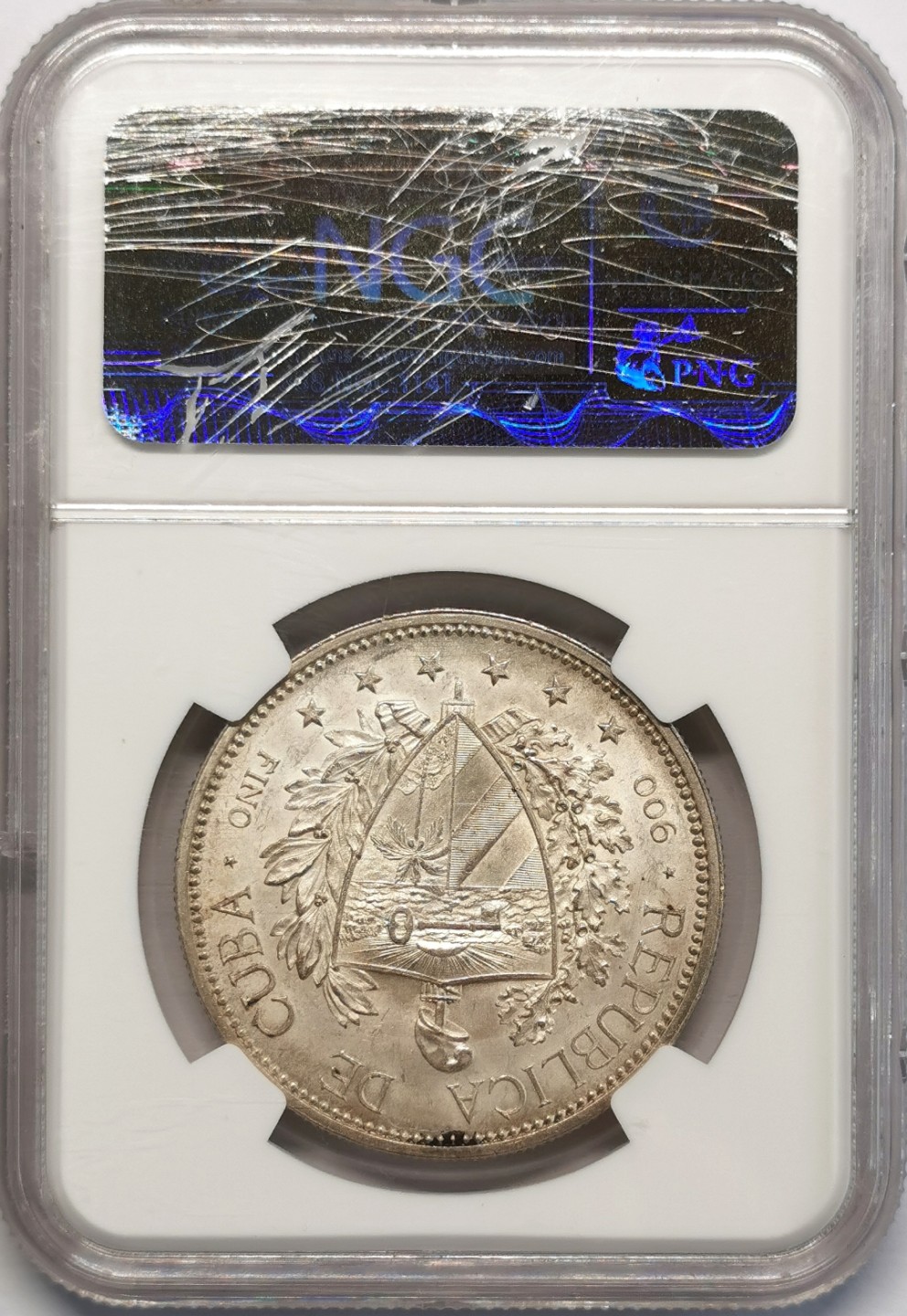 凡希社世界钱币微拍第二百十三期 荐！1897古巴流亡政府美女比索大银NGC-MS63浅金彩底版一流！