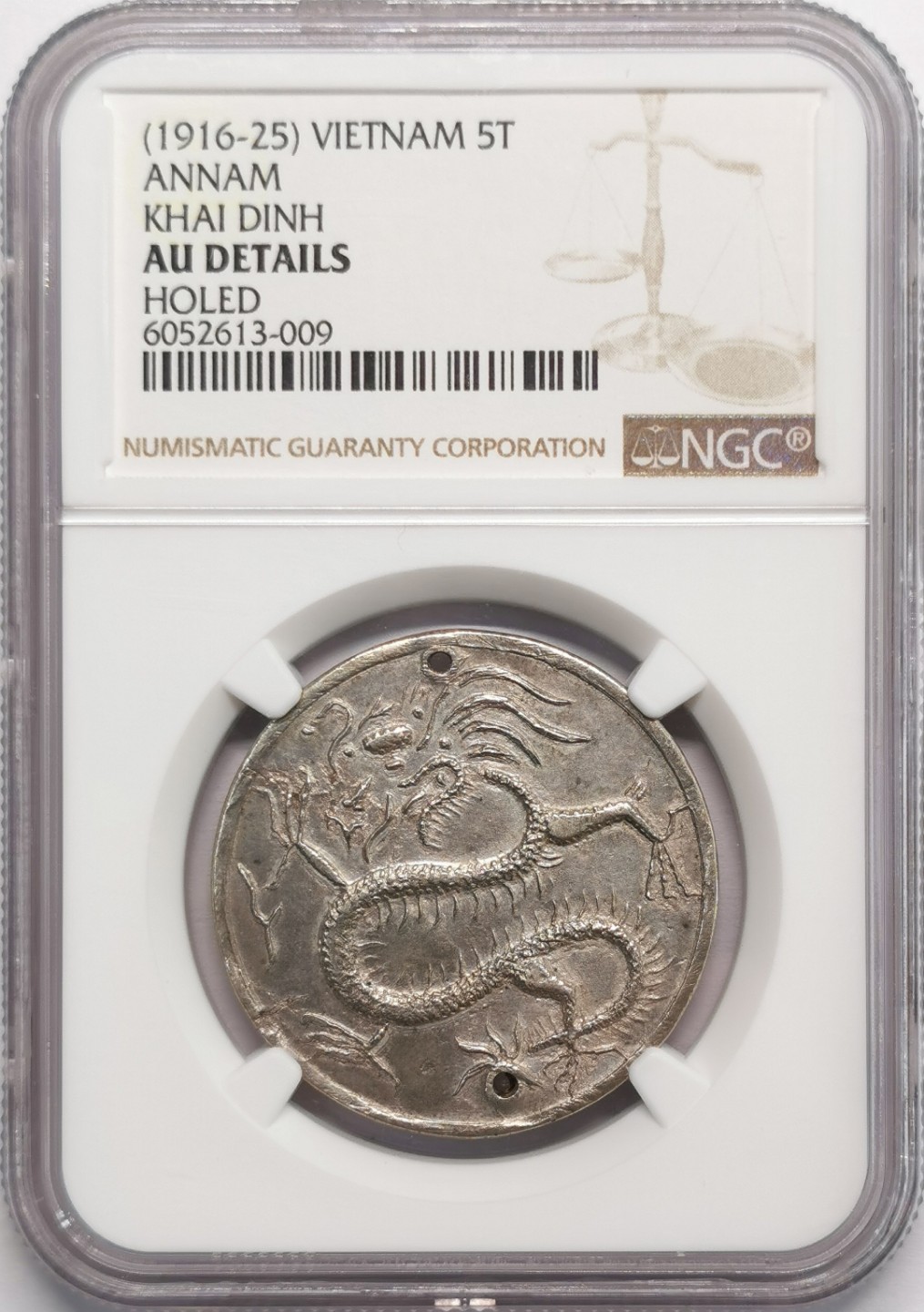 凡希社世界钱币微拍第二百十三期 安南启定通宝五钱银币背四爪龙NGC-AUD少见品种